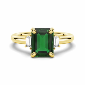 Emerald Cut Emerald and White Sapphire Three Stone Ring Romantic Edge