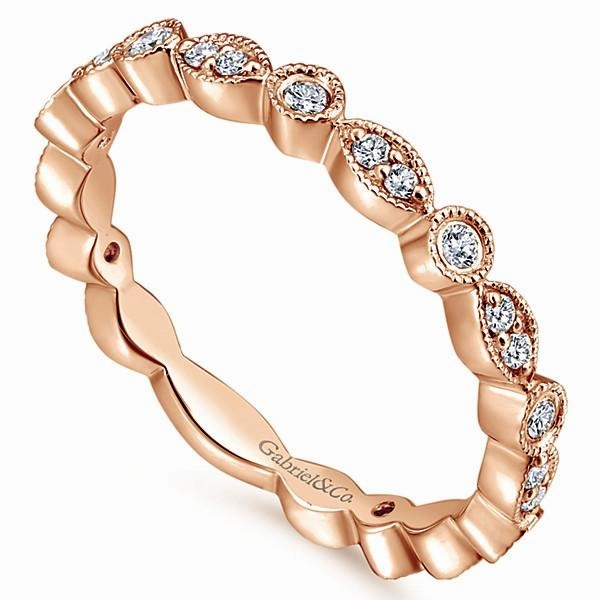 Modern Accessory Marquise Shaped Round Diamond Ring 14K Rose Gold