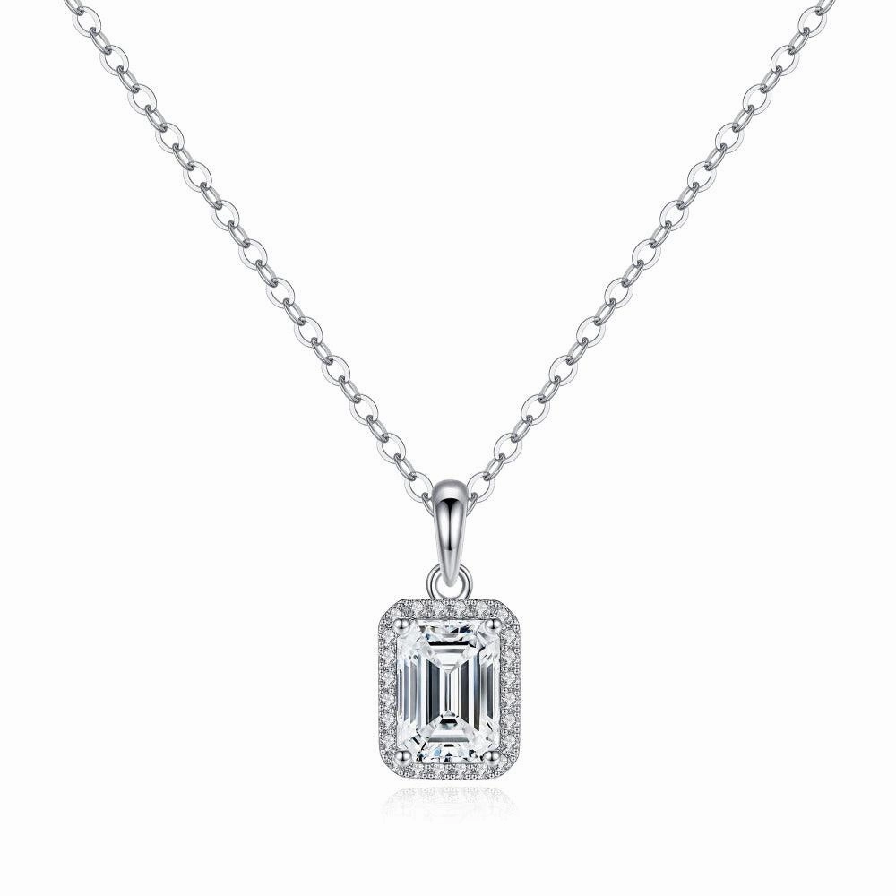 Modern Design 2 CT. Halo Emerald cut Pendant Diamond Necklace
