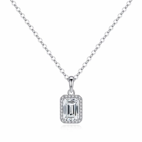 Modern Design 2 CT. Halo Emerald cut Pendant Diamond Necklace