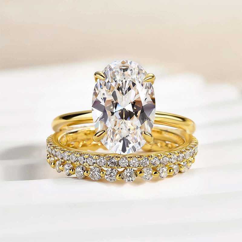 Louily Oval Cut Yellow Gold Women's Wedding Ring Set In Sterling Silver Dainty Sparkle Unique Piece