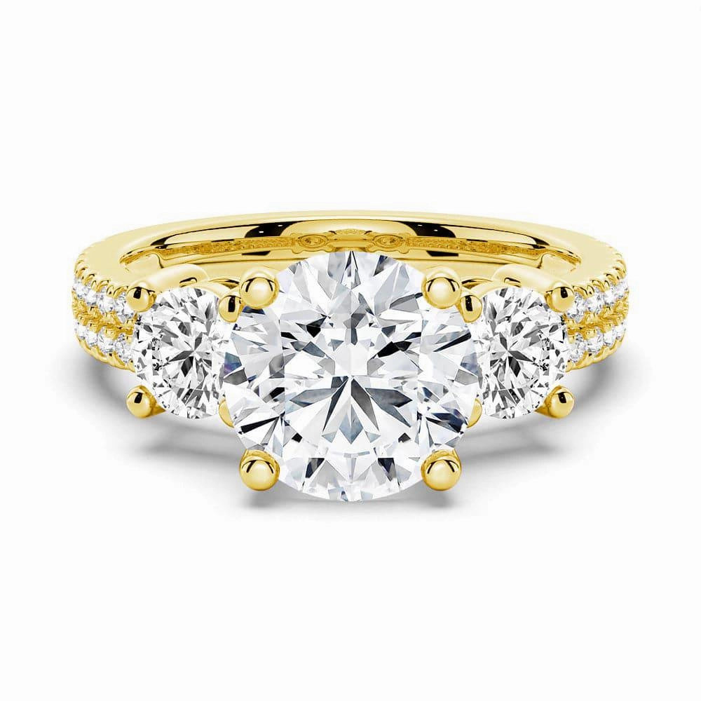 Double Row Pave Three Stone Round Cut Moissanite Engagement Ring Quick Layer