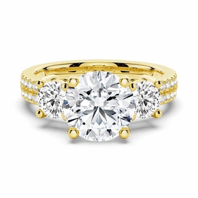 Special Occasion Double Row Pave Three Stone Round Cut Moissanite Engagement Ring