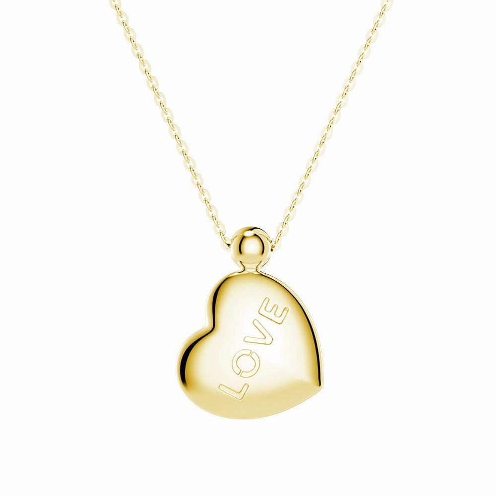 Handcrafted Accent Refined Layer Double Side Engraved "Love" Heart Necklace