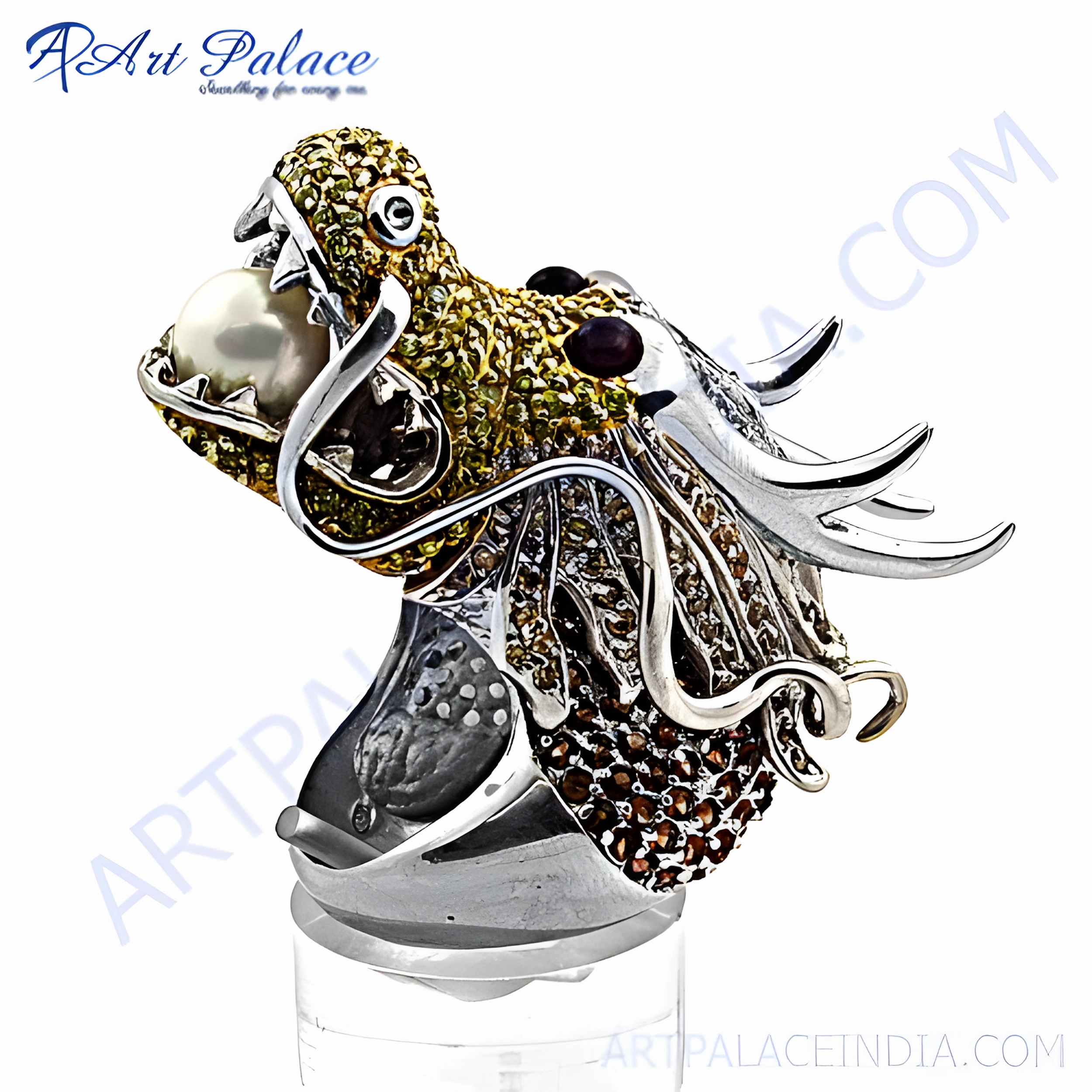 Dragon Style Zirconia Garnet Pearl Gemstone Silver Ring - Unique Jewelry Expert Artistry Dainty Feel