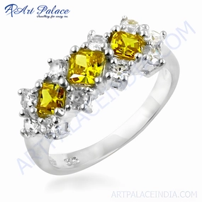Hypoallergenic Jewelry Antique Style Silver Ring with Yellow Cubic Zirconia Gemstone