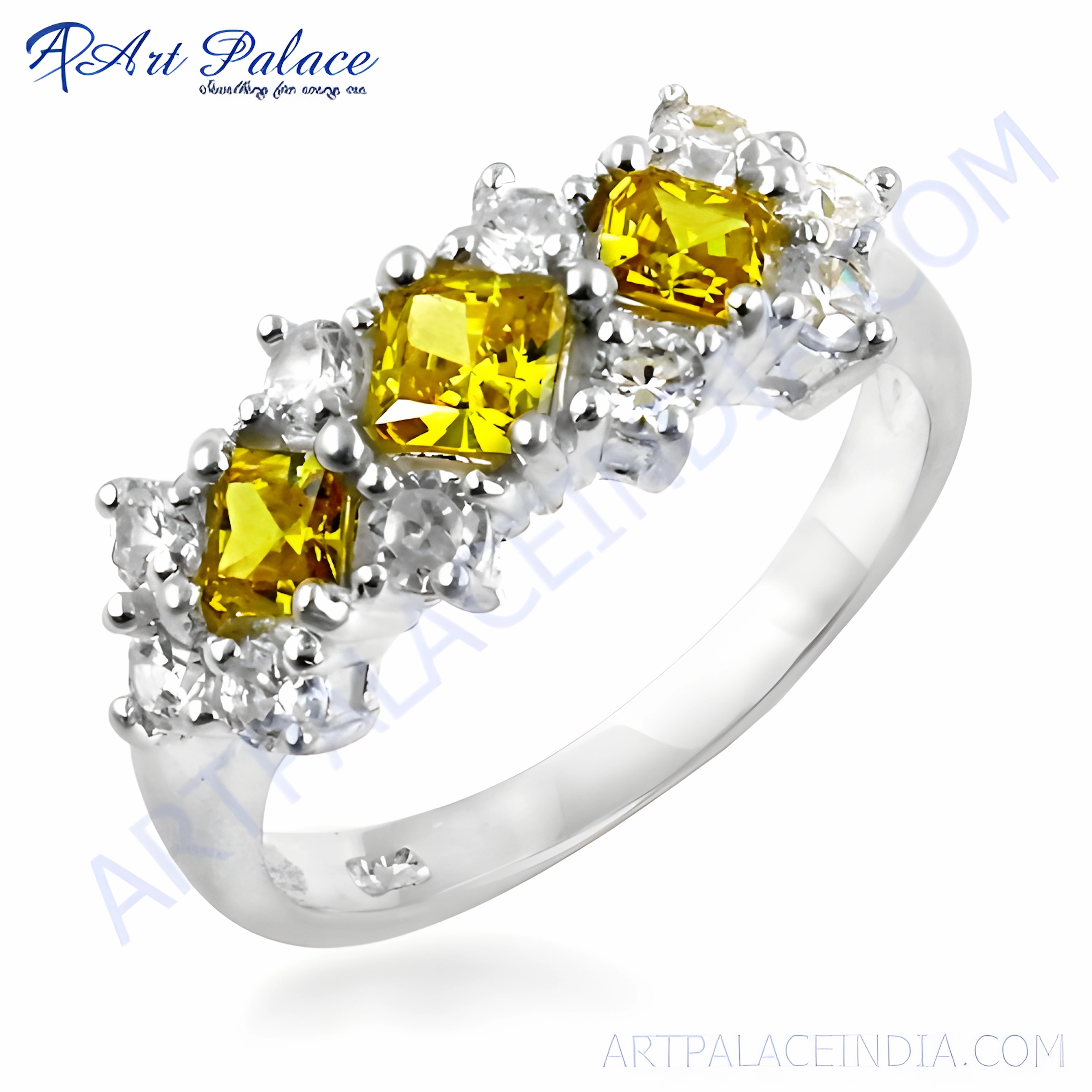 Hypoallergenic Jewelry Antique Style Silver Ring with Yellow Cubic Zirconia Gemstone