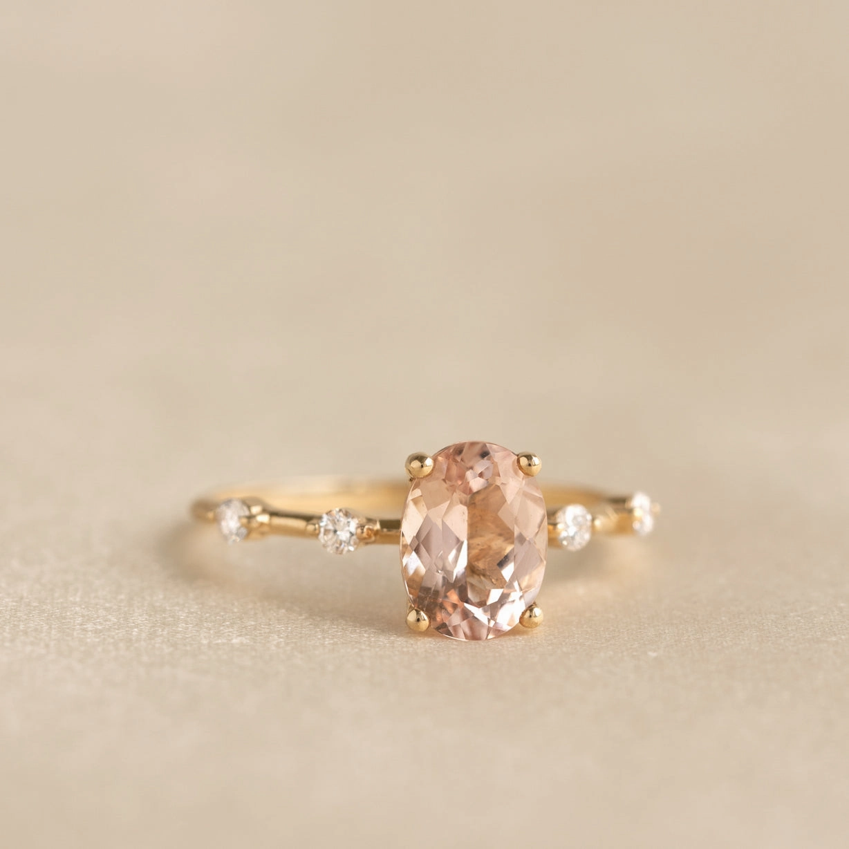 Oval Morganite and Diamond Ring 14k Gold - Demetria Balanced Detail