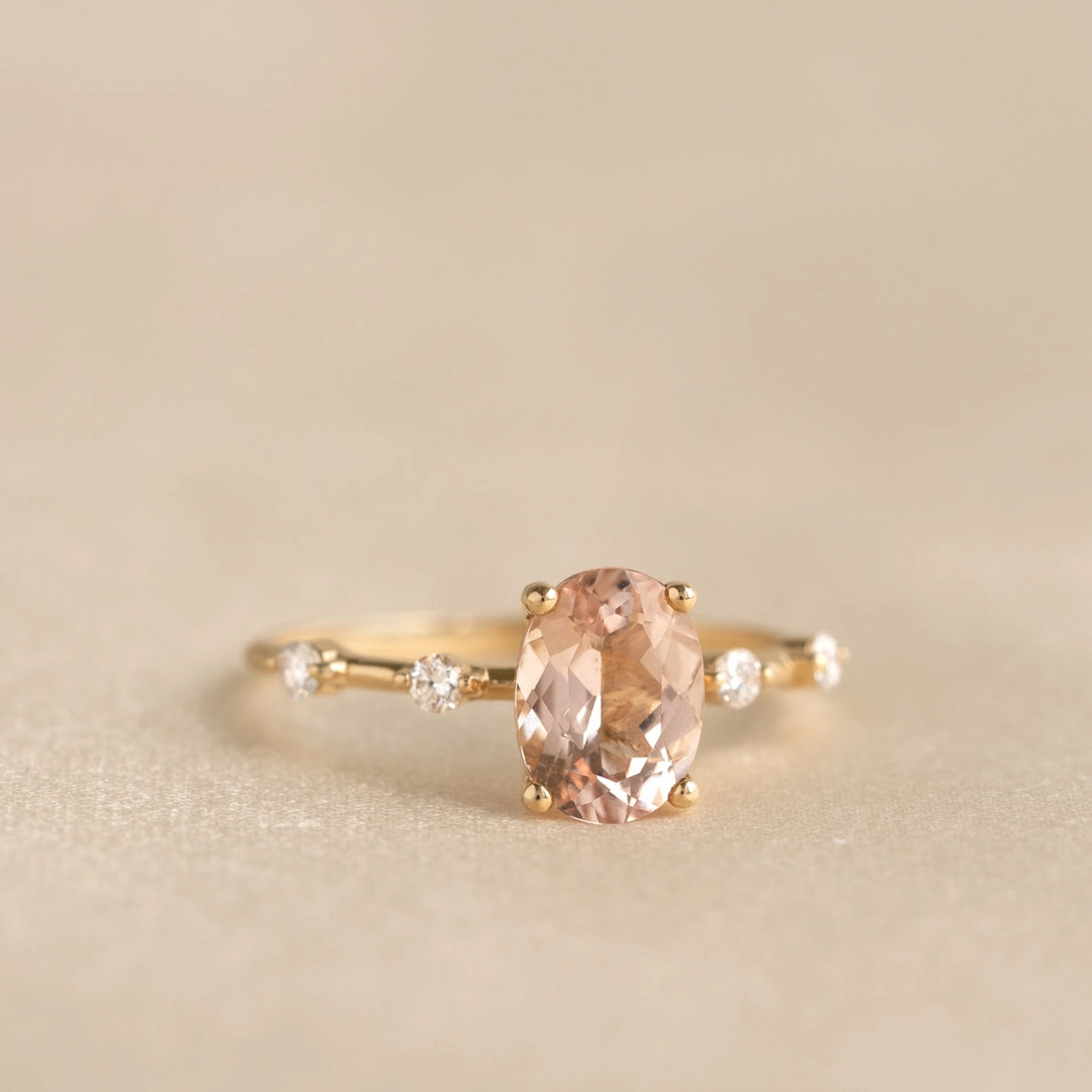Cozy Look Oval Morganite and Diamond Ring 14k Gold - Demetria