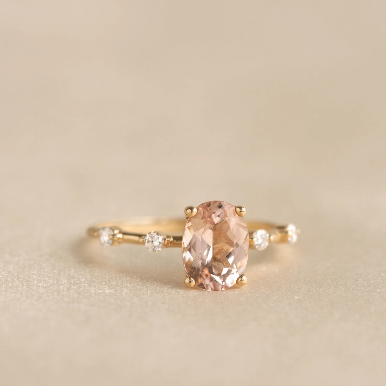 Oval Morganite and Diamond Ring 14k Gold - Demetria Stylish Work Exclusive Article