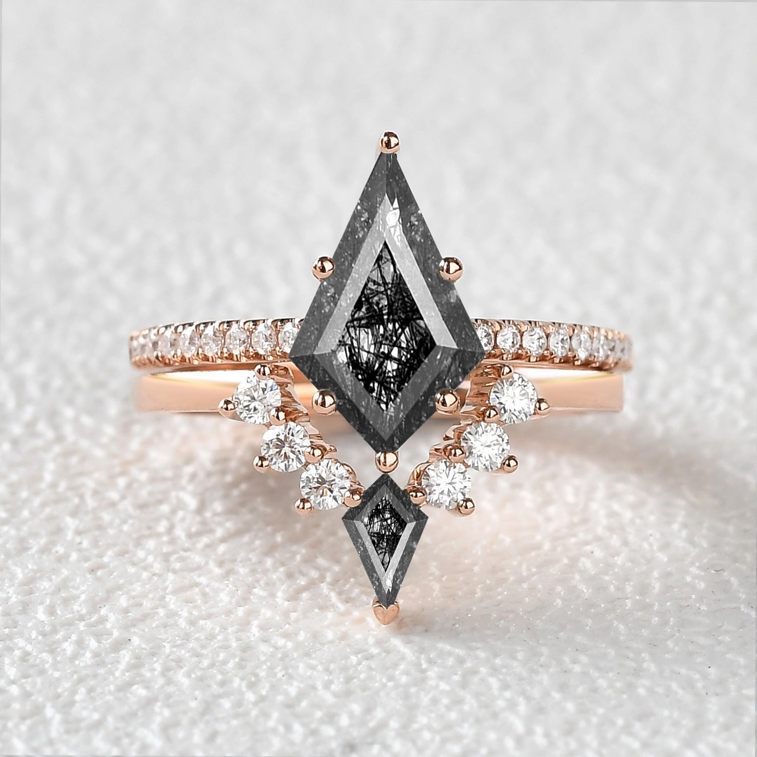 Seasonal Edge Silk Finish Twin Flames - Women Unique Kite Moss Agate Engagement Ring Sets 2pcs - Karen