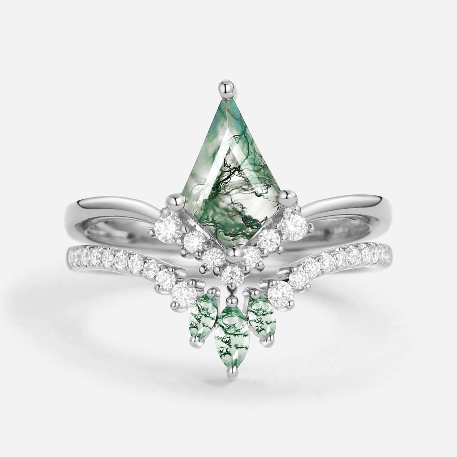 Kite Cut Moss Agate Classic Engagement Bridal Set 2pcs - Aero Season Match