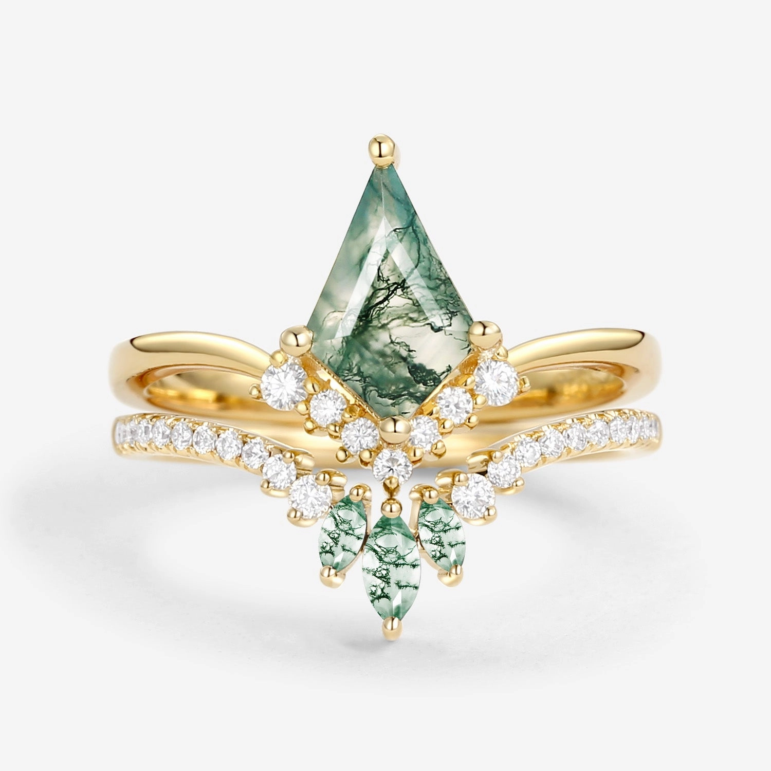 Holiday Ready Daily Gift Kite Cut Moss Agate Classic Engagement Bridal Set 2pcs - Aero