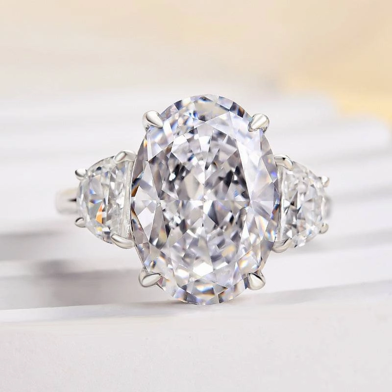 Louily Excellent Crushed Ice Oval Cut Three Stone Engagement Ring Simple pieces Glow Touch
