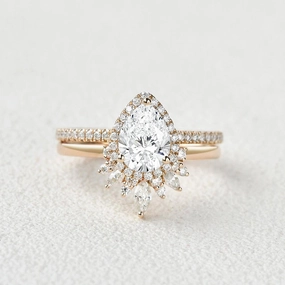 Refined Taste Pear Cut Lab Grown Diamond Halo Ring Set 2pcs
