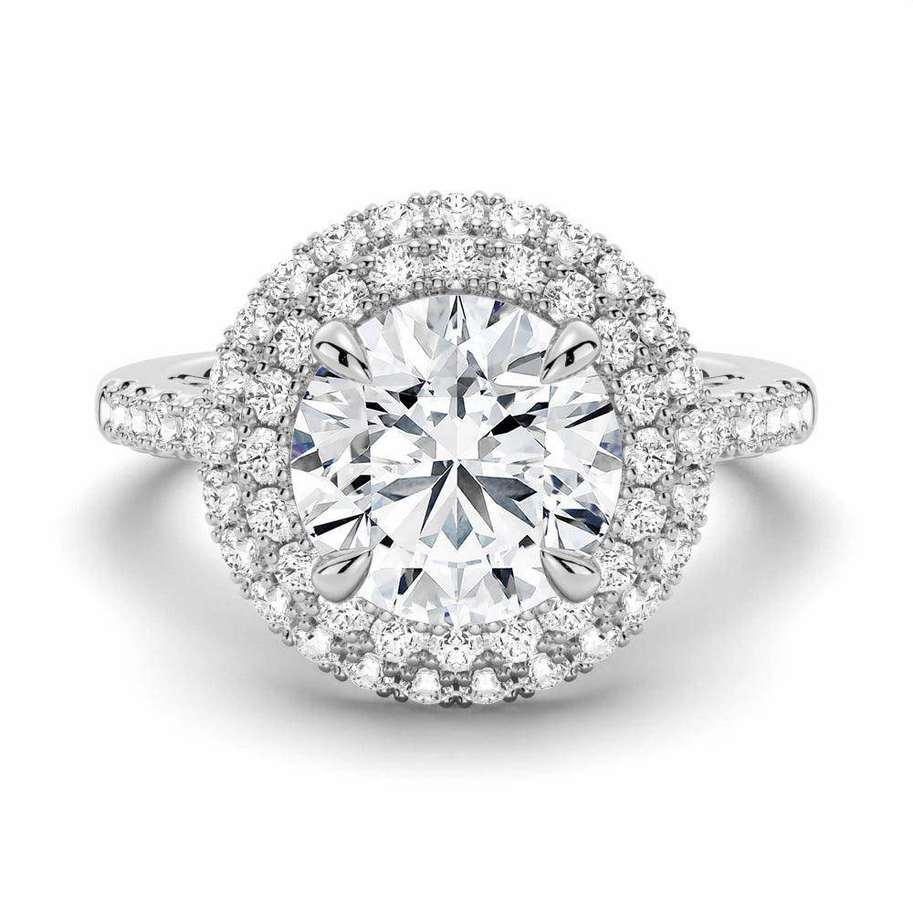 Refined Sparkle Exclusive Detail Double Micropav?? Halo Moissanite Engagement Ring With Accents