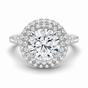Chic Duo Custom Jewelry Design Double Micropav?? Halo Moissanite Engagement Ring With Accents