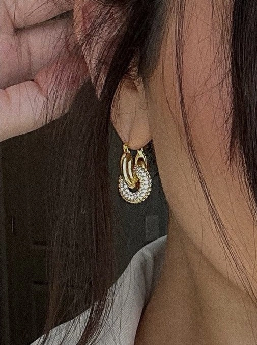 Duo Round Zirconia Hoop Earrings Wedding Accent Delicate Accent