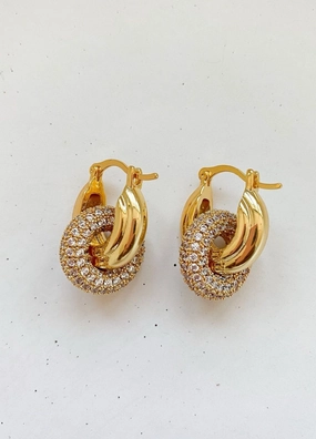 Duo Round Zirconia Hoop Earrings Bohemian Ornament