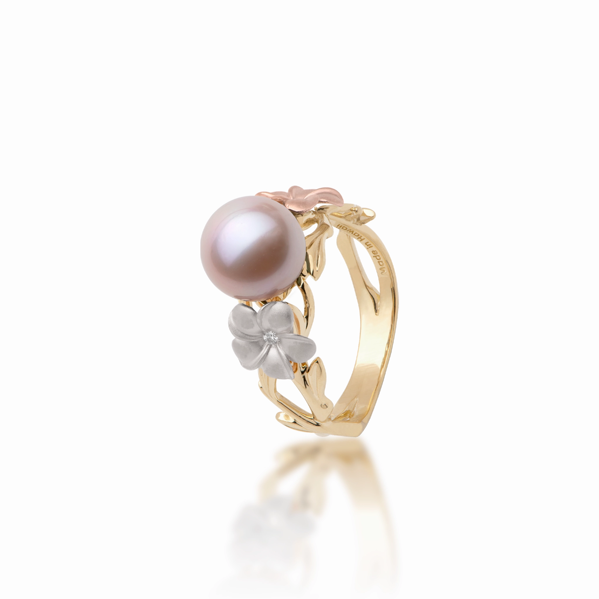 Pearls in Bloom Plumeria Lavender Freshwater Pearl Ring in Tri Color Gold with Diamonds - 8mm Amazing Item Glamorous Jewelry