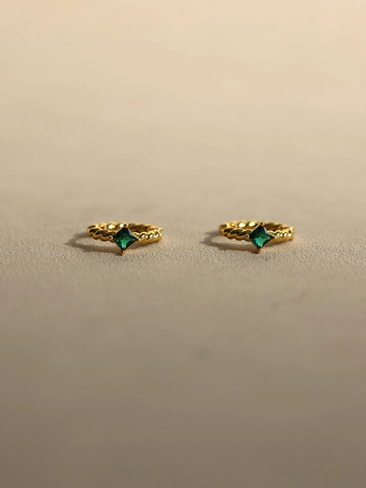 Dainty Twisted Hoop Earrings with Green Zironcon Gorgeous Vibe Radiant Style
