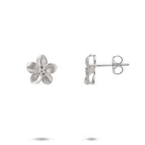 Plumeria Earrings in White Gold with Diamonds - 11mm Polished Item