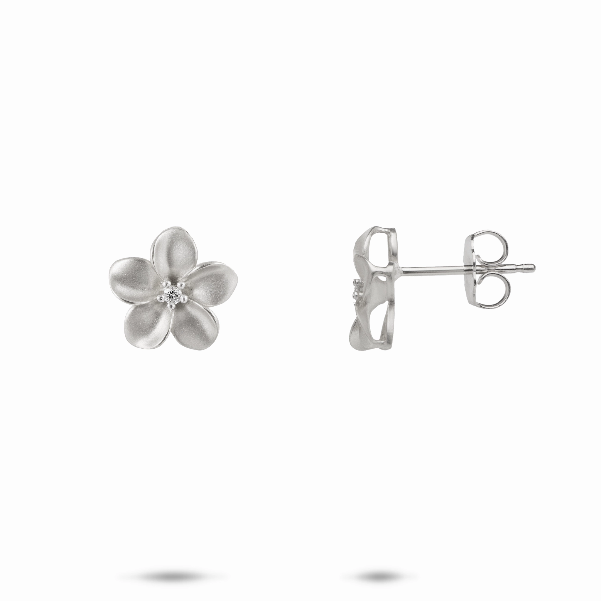 Plumeria Earrings in White Gold with Diamonds - 11mm Polished Item