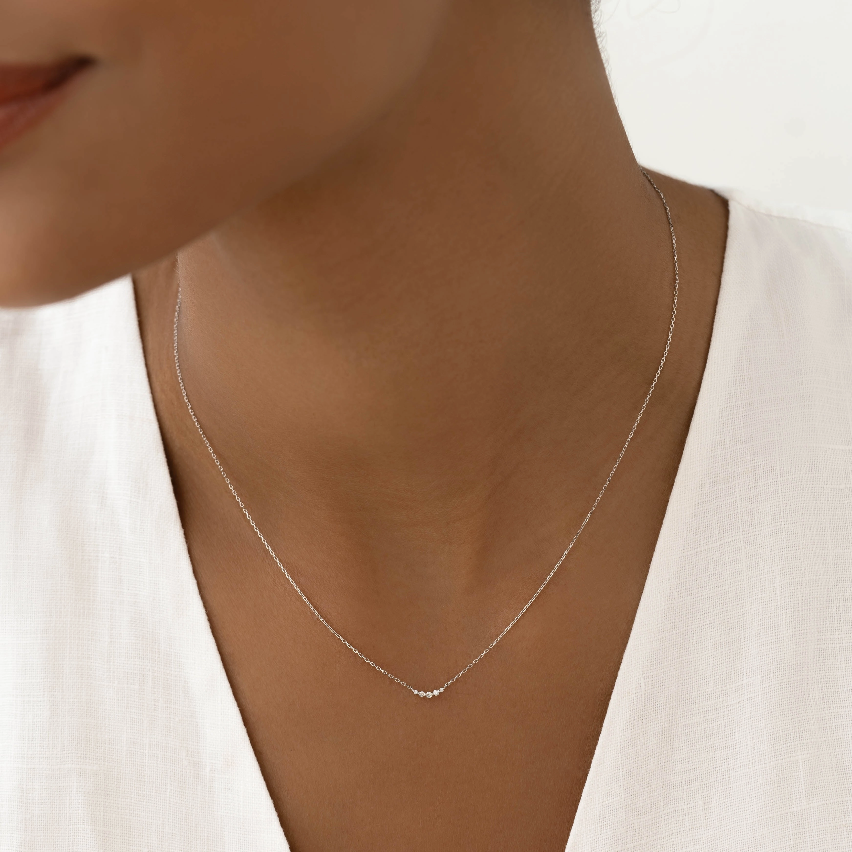 Artful Accent Diamond Curved Bar Necklace White Gold - Jemma