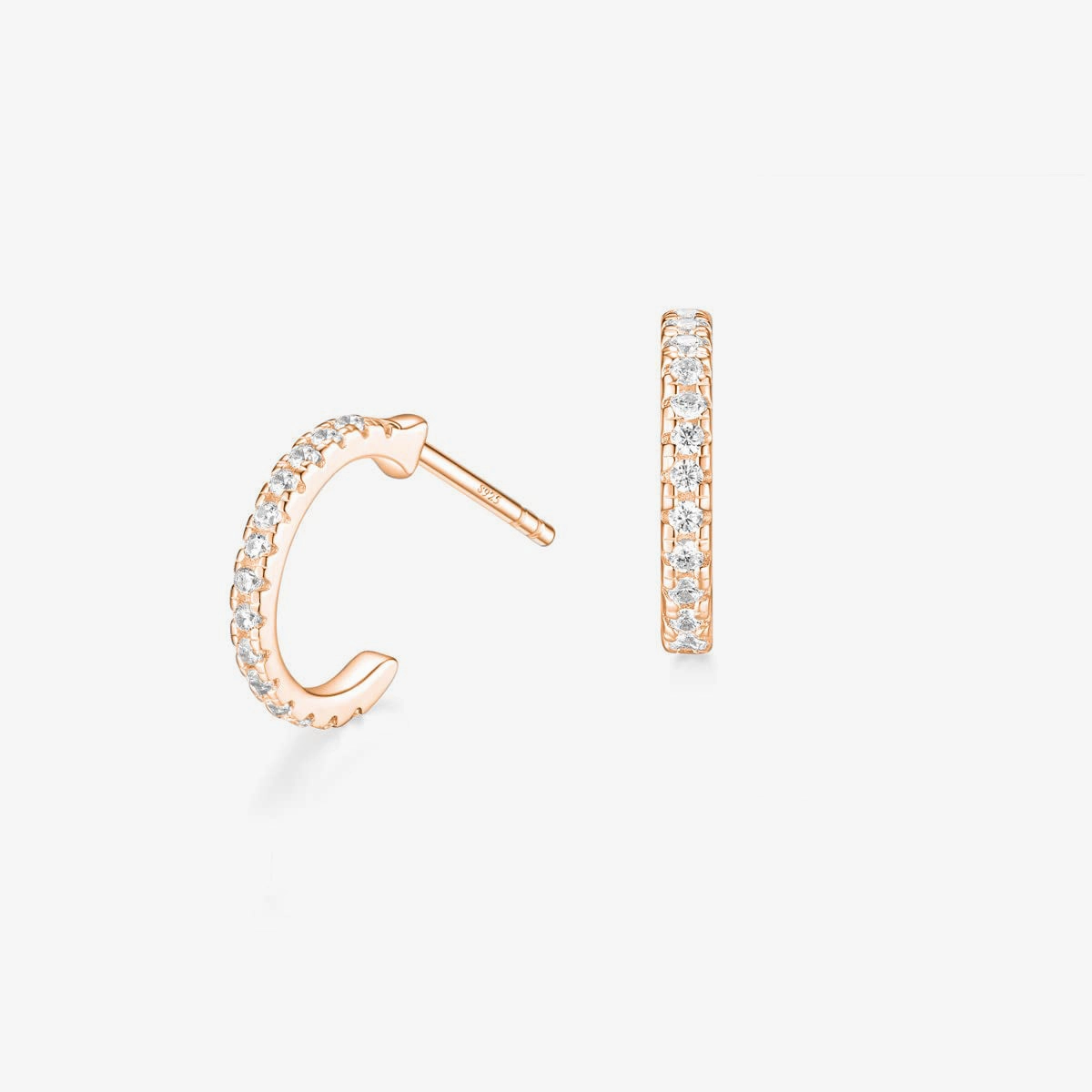 Artisan Craft Model Shot Sterling Silver Stud Huggie Hoop Earrings