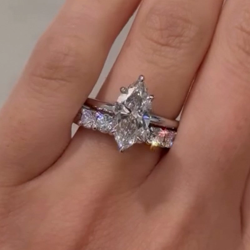 4.0Ct Marquise Cut Hidden Halo Engagement Ring With Classic Wedding Band Street Detail Custom Accessories