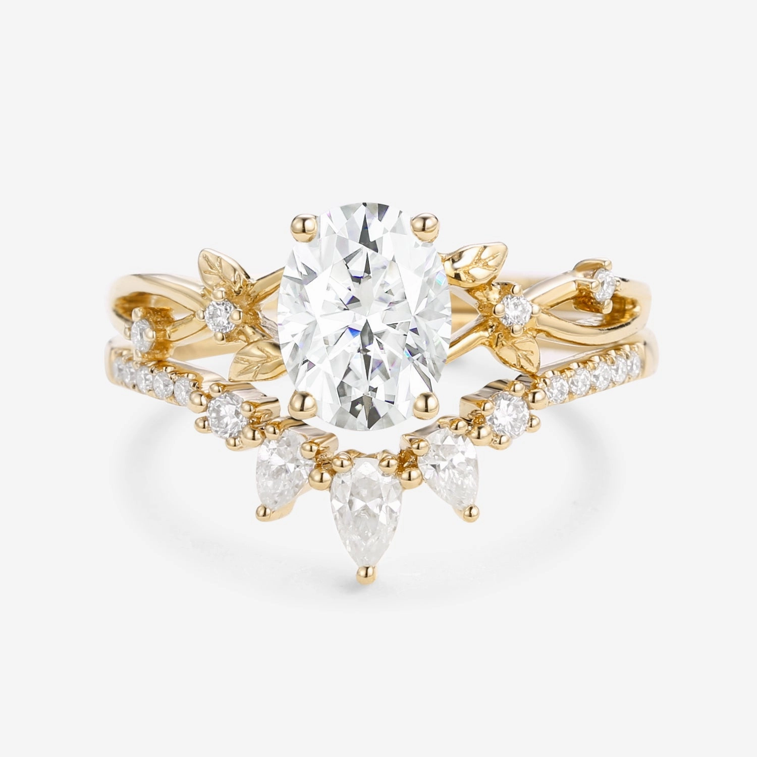 1.5ct Oval Cut Moss Agate Leafy White Gold Ring Set 2pcs - Wrenley Charming Treasures Sophisticated Style