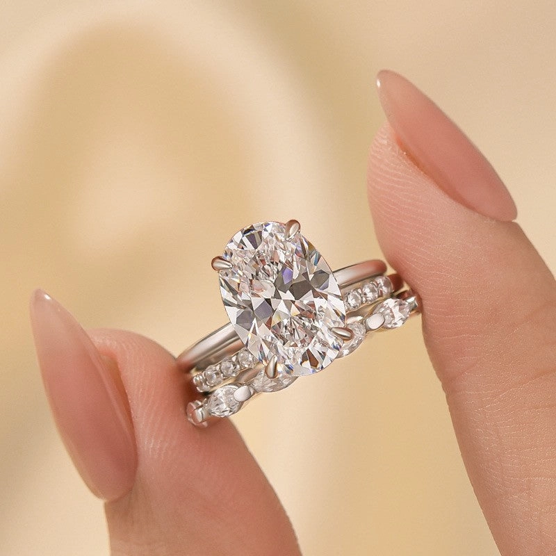 3PC 4.5Ct Oval Cut Classic Wedding Ring Set Promise Ring For Her Seasonal Look