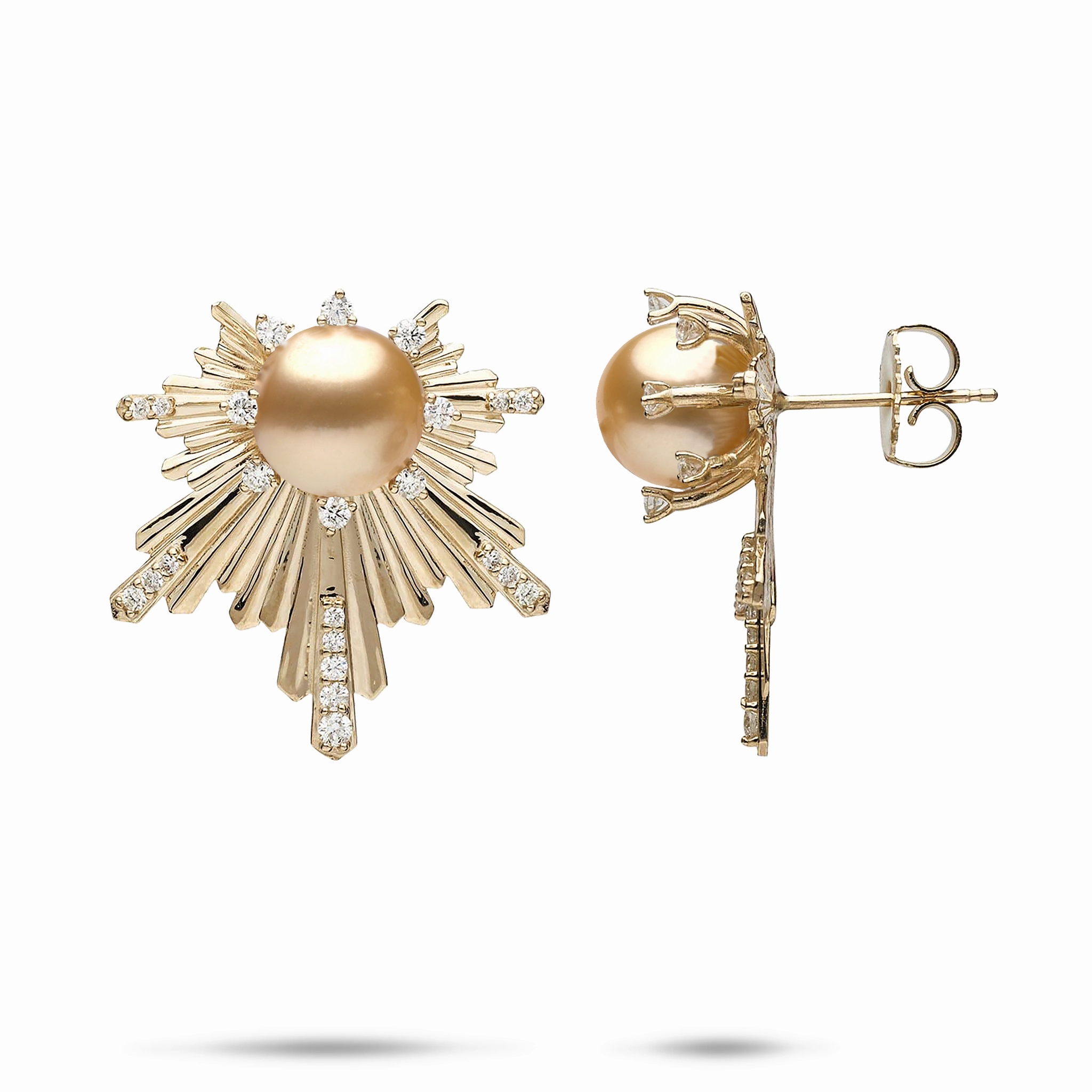 E Ho???la South Sea Gold Pearl Earrings in Gold with Diamonds - 23mm Lustrous Jewelry Ornate Vibe