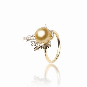 Low-Cost Ornament E Ho???la South Sea Gold Pearl Ring in Gold with Diamonds - 21mm