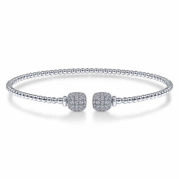 Instant Classic Ultimate Choice 14K White Gold Bujukan Split Cuff Bracelet with Pave Diamond Squares