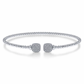 Instant Classic Ultimate Choice 14K White Gold Bujukan Split Cuff Bracelet with Pave Diamond Squares