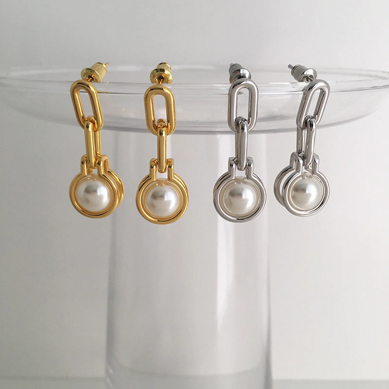 Colorful Trinket Eden Pearl Linked Chain Dangle Earrings