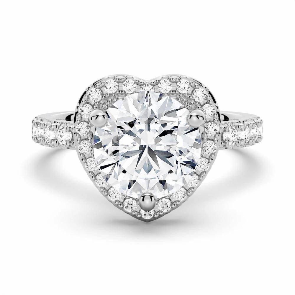 Brilliant Heart Moissanite Halo Engagement Ring Contemporary Style