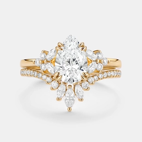 Exclusive piece Pear Cut Lab Grown Diamond Curved Engagement Ring Set 2pcs - Della