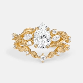 Timeless Craftwork Vintage Leafy Pear Cut Lab Grown Diamond Leafy Ring Set 2pcs