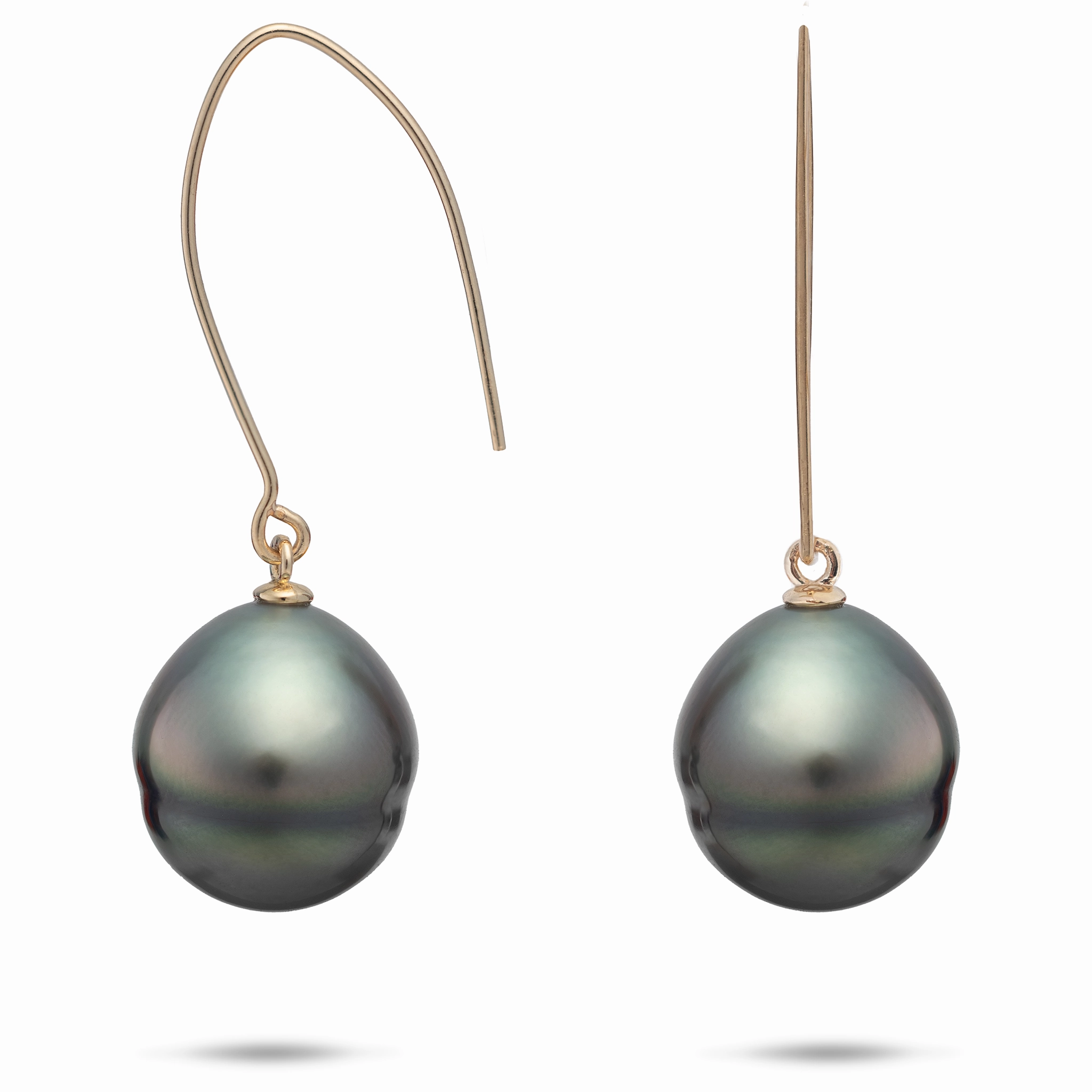 Circle Tahitian Black Pearl Earrings in Gold - 12-15mm Circular Trinket Square Accent