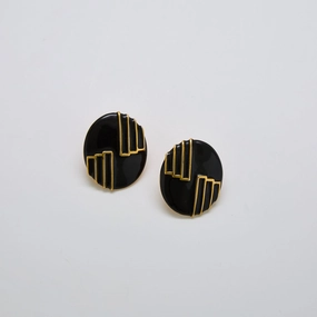 Vintage Napier Black Art Deco Oval Earrings Vibrant Jewelry Shine Timeless Beauty