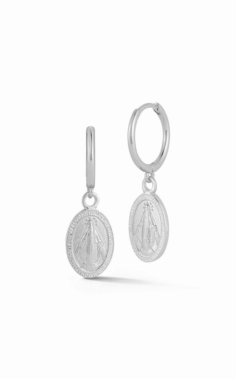 Crystal Clear Religious Mary Huggie Earring