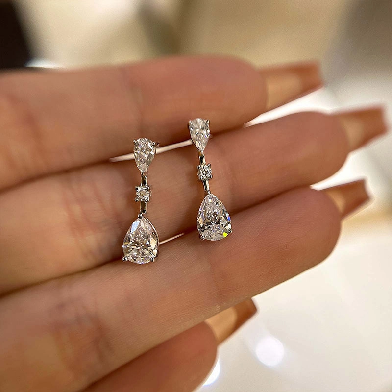 Classic Elegance Flirty Look Louily Elegant Pear Cut Women's Earrings In Sterling Silver