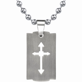 Titanium Brushed Finish Arrow Cross Tag Pendant Necklace with Steel Ball Chain Creative Gift Anniversary Detail