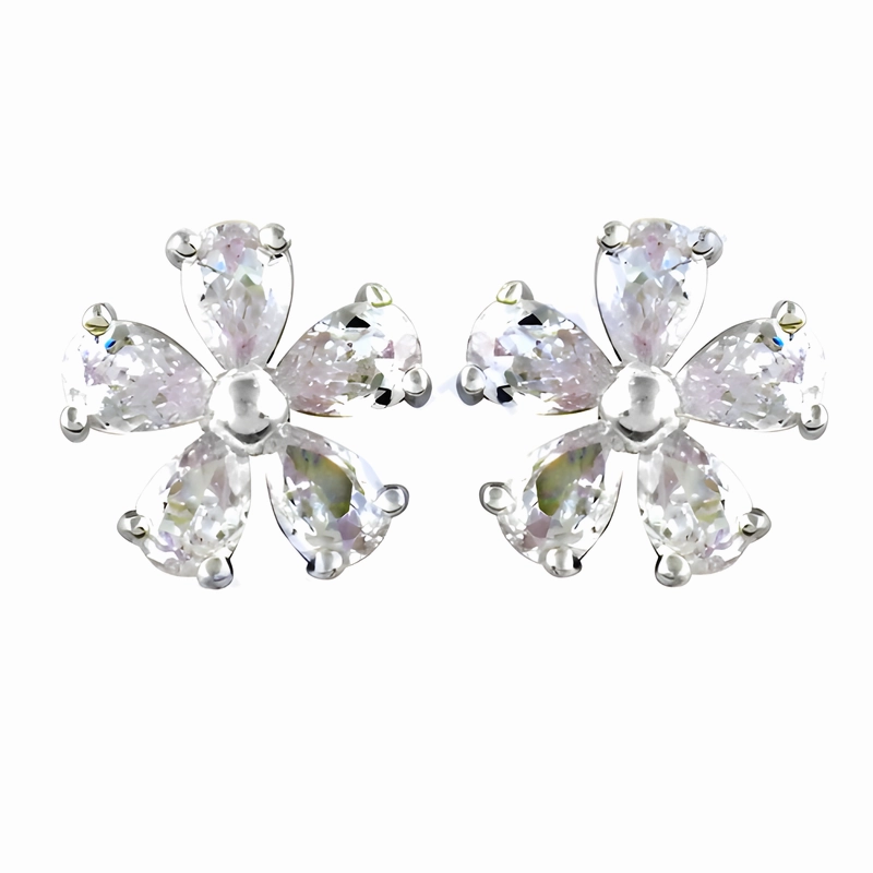 Lightweight Essential Elegant Cubic Zirconia Gemstone Silver Earrings - Stylish Flower Design
