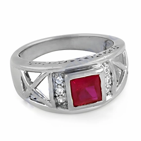 Elegant Designer White and Red CZ Silver Ring - Stylish Jewelry See Through