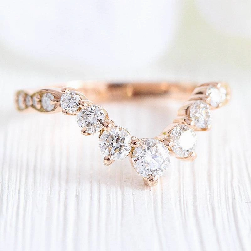 Elegant Snap Sophisticated Gem Louily Unique Rose Gold V-shaped Design Wedding Band