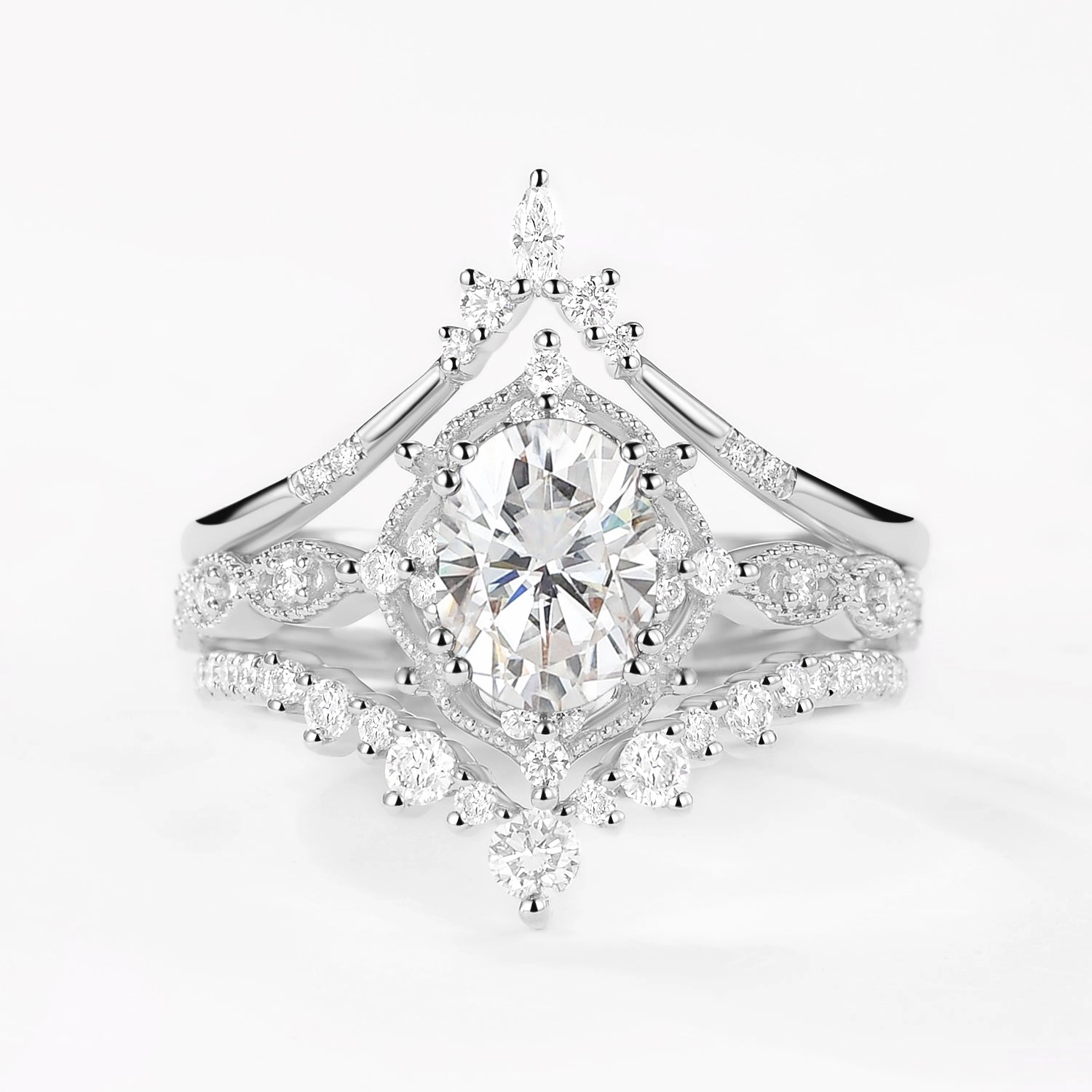 Oval Black Moissanite Signature Vintage Ring Set 3pcs daily accessory