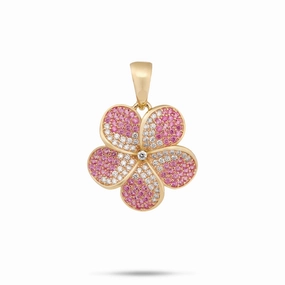Plumeria Pink Sapphire Pendant in Gold with Diamonds - 20mm Creative Edge